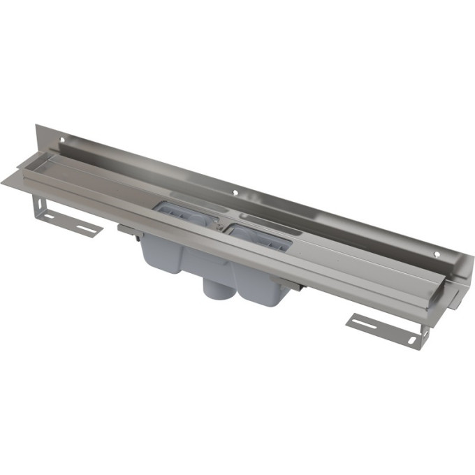 Водоотводящий желоб ALCAPLAST APZ1004S-850 FLEXIBLE для перфорированной решетки с регулируемым краем, к стене, вертикальный сток